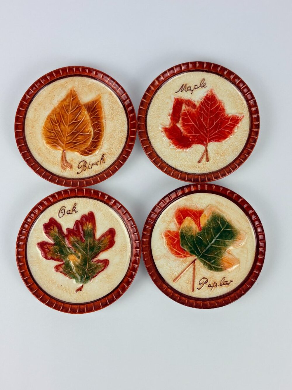 MWW Market Falling Leaves Ceramic Mini Plates / Coasters - Set of 4 EUC